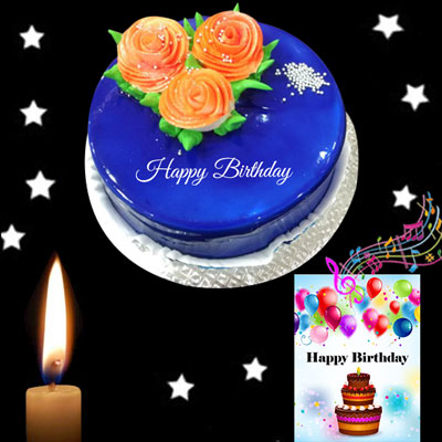 "Round shape Blue Berry Gel Cake -1 kg, Musical Greeting card - Click here to View more details about this Product